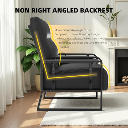 Faux Leather Accent Chair with Flip Up Tray Table Soft Backrest Side Pocket for Living Room Office Bedroom Leather Accent Chair, Black