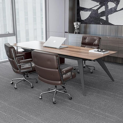 Genuine Leather Office Chair, Mid Back Executive Desk Chairs with Aluminum Arms and Wheels, Swivel Office Leather Chair with Thickened Backrest and Ergonomic Lumbar Support, Brown