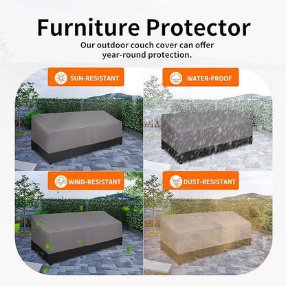 Easy-Going Waterproof Outdoor Couch Cover, Heavy Duty 4-Seater Patio Sofa Cover, Windproof Outdoor Furniture Cover with Air Vent (104Wx32.5Dx33H inch, Gray/Black)