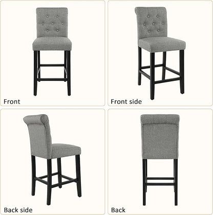 GOTMINSI 24inch Counter Height Bar Stool, Set of 4 Counter Height Chairs for Kitchen Island Upholstered Back Bar Chairs Fabric Barstool with Button Tufted Decoration Leisure Style (Grey)