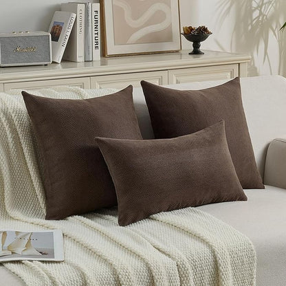 FUTEI Dark Coffee Chenille Throw Pillow Covers 18x18 Inch Set of 2,Soft Wide Chevron Textured Cushion Case,Farmhouse Home Decor for Couch Bed Living Room