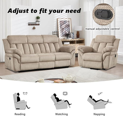 CANMOV Recliner Sofa Set, Oversize Power Lift Recliner Chair and Manual Loveseat with Overstuffed Armrest for Living Room,Bedroom Furniture,Office,1+3 Seat Light Brown