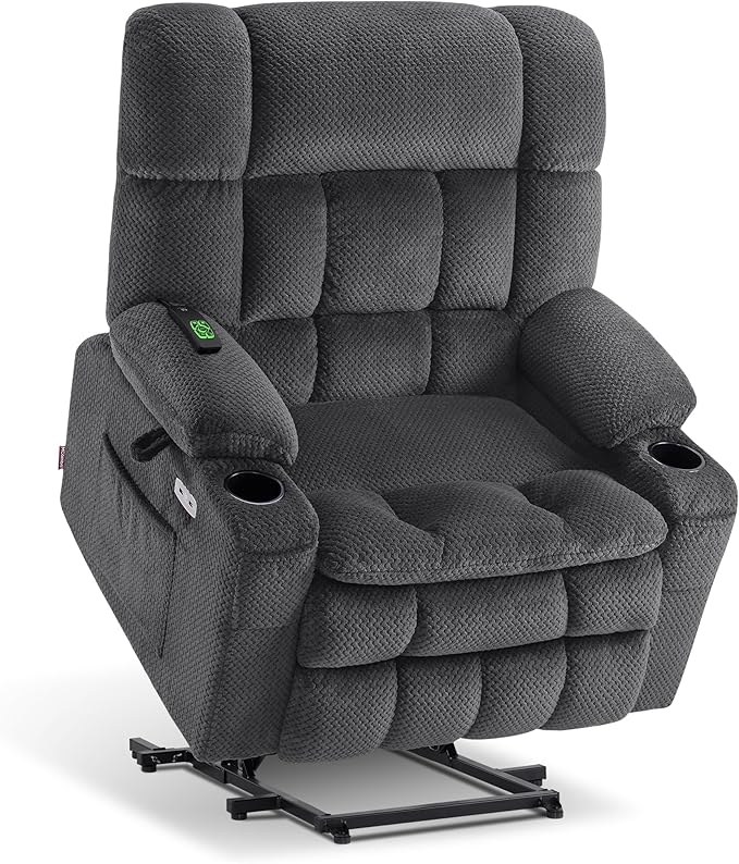 MCombo Dual Motor Power Lift Recliner Chair for Elderly, Lay Flat Lift Chair with Heat and Massage, Extra Wide Lift Recliner for Big People, Cup Holders, Fabric R7897 (Dark Gray, Medium-Wide)