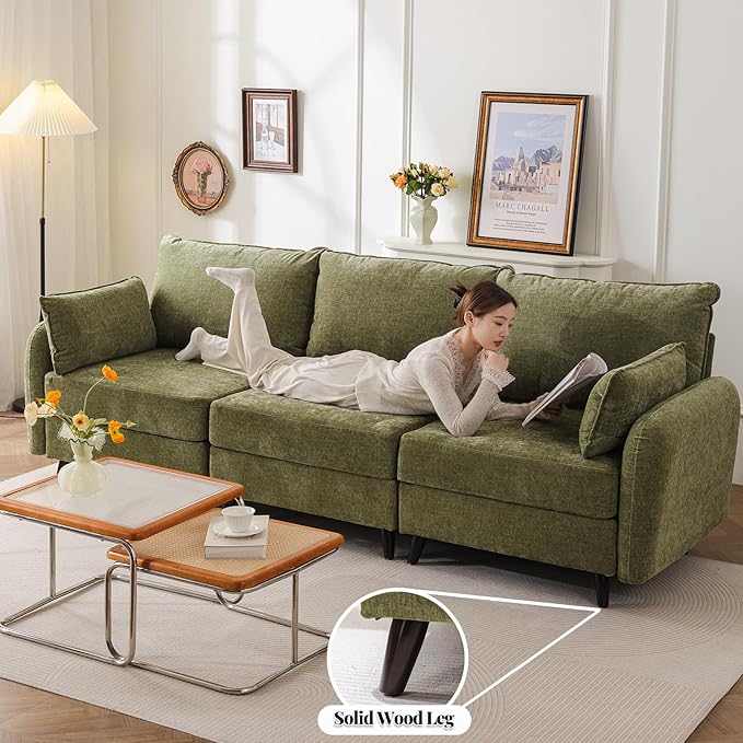 135'' Modular Sectional Sofa with All Seats Storage, Oversized L Shaped Couch for Living Room,4-Seater Comfy Cloud Couches with Movable Ottoman,Big Sectionals for Bedroom,Velet,Green