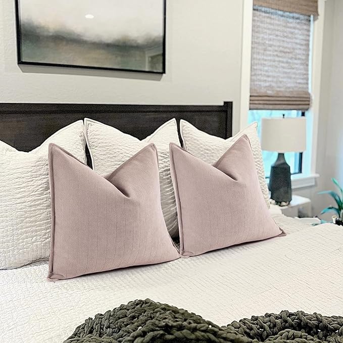 ZWJD Dusty Pink Pillow Covers 18x18 Set of 2 Chenille Throw Pillow Covers with Elegant Design Soft and Luxurious Decorative Throw Pillows for Couch, Bed, and Home Decor