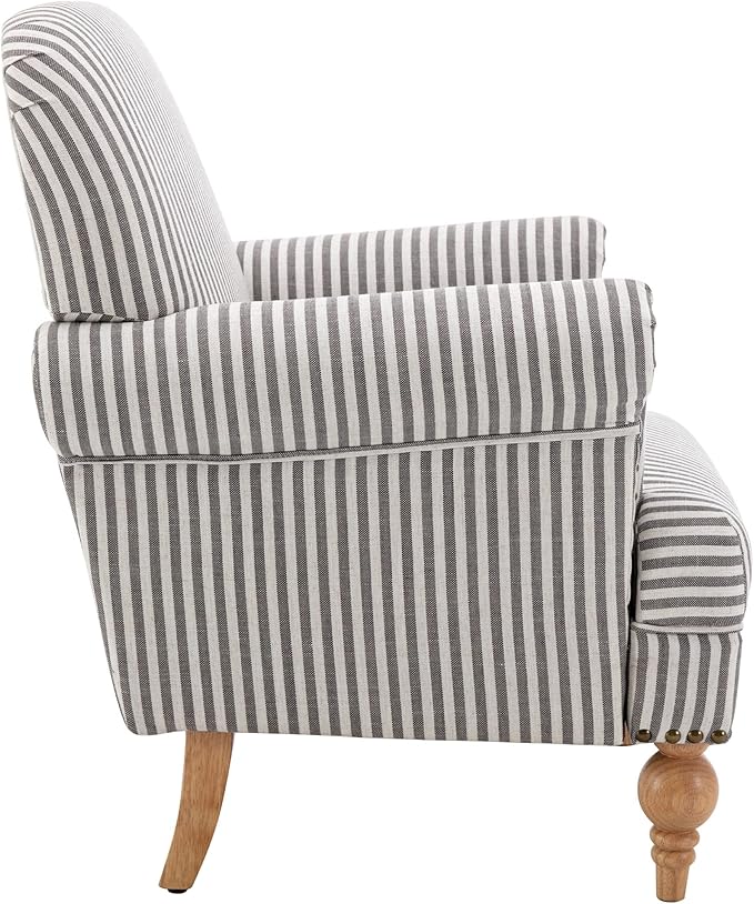Midcentury Modern Accent Chair Comfy Linen Fabric Armchair Wide Reading Chairs Upholstered Lounge Couch Chair for Bedroom/Living Room, Black Stripe