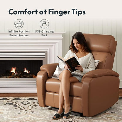 FLEXISPOT X3 Power Recliner Chair, Adjustable Electric Recliner with USB Port, Thick Cushion & Padded Back, Comfortable Faux Leather Chair for Adults, Living Room, Nursery, Home Theater (Saddle Brown)
