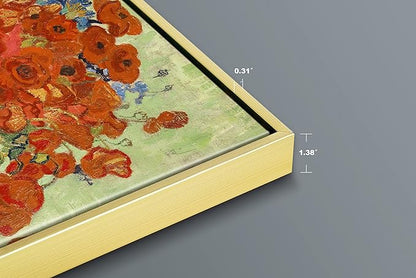 Wieco Art Gold Framed Art Red Poppies and Daisies Large Canvas Prints Wall Art of Van Gogh Famous Artwork Oil Paintings Reproduction Classical Flowers for Living Room Home Decor
