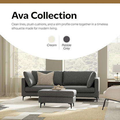 SIMPLIHOME Ava Ottoman in 100% Recycled Polyester Tightly Woven Performance Fabric, Pebble Grey, 36-inches Wide, Mid-Century Modern Multipurpose Table Ottoman or Footrest, Assembled, for Living Room