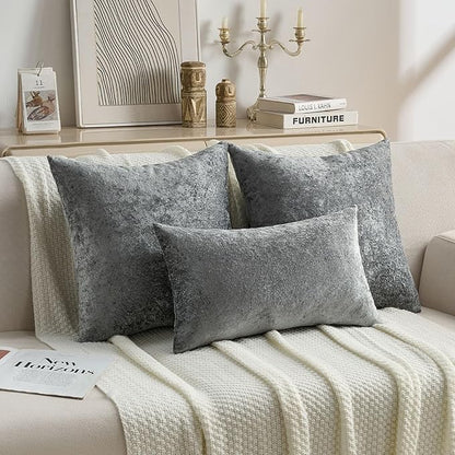 FUTEI Dark Grey Flannel Throw Pillow Covers 24x24 Inch Set of 2,Soft Dimensional Textured European Cushion Cases,Modern Home Decor for Couch Living Room