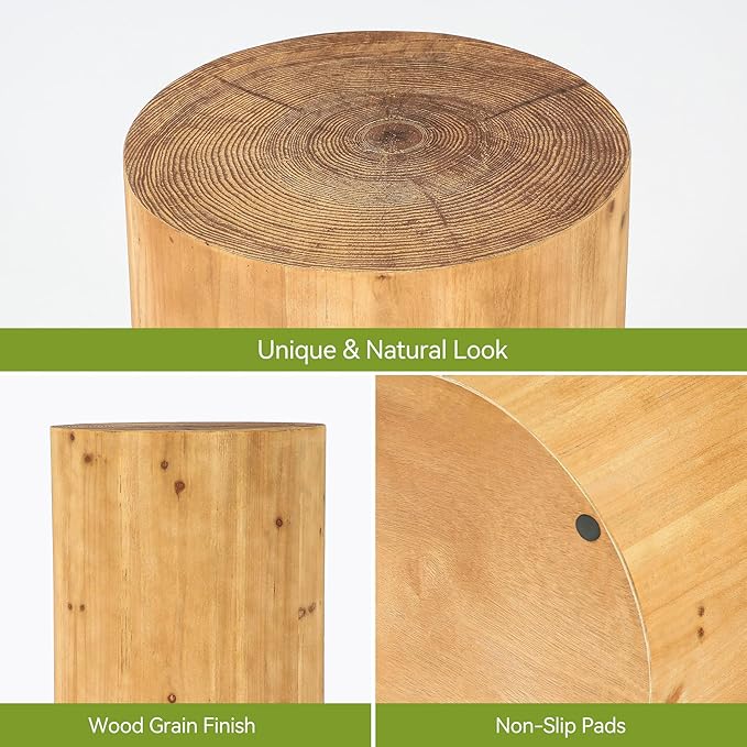 LITTLE TREE Small End Table, Wood Round Drink Table, Farmhouse Side Table for Small Spaces, Modern Plant Stand, Accent Cocktail Table for Living Room, Bedroom Nightstand, Wooden Pedestal Natural