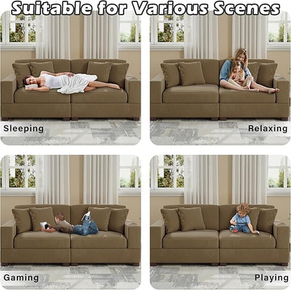 Modular Sectional Couches for Living Room, 82.6" Modern Loveseat 2-Seater Sofa Couch, Upholstered Couches for Living Room Bedroom, Camel