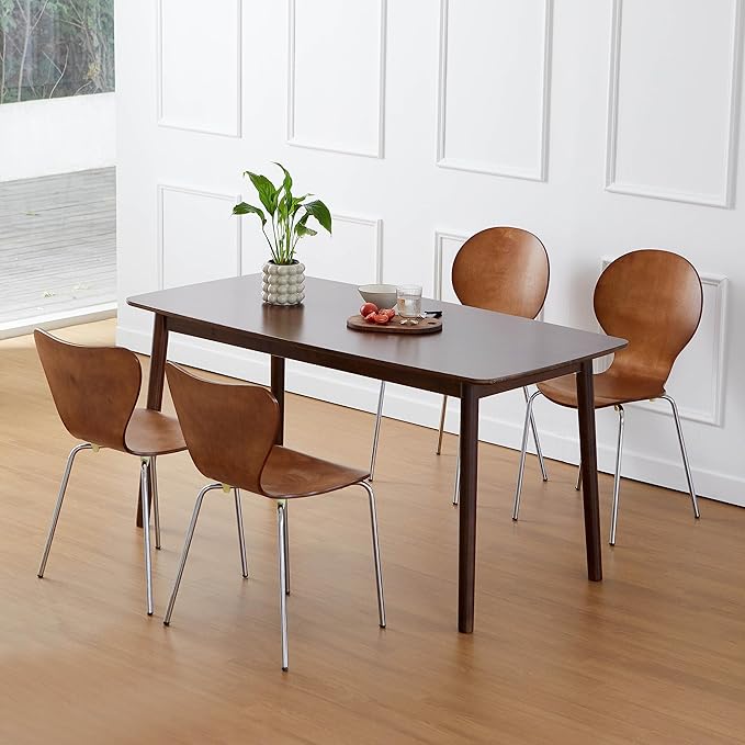 Livinia Aslan 59" Malaysian Oak Rectangular Wooden Dining Table/Large Solid Wood Kitchen Desk (Walnut)