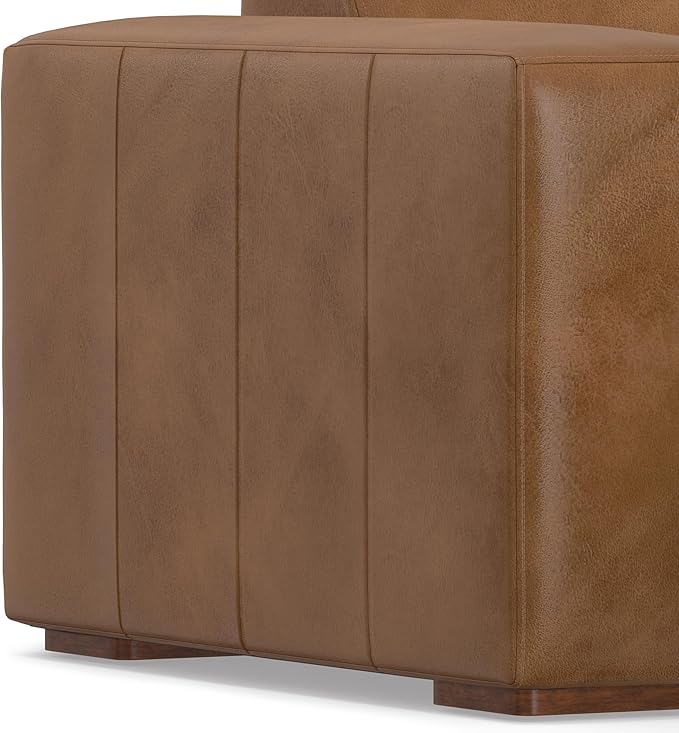 SIMPLIHOME Rex Left-Facing Modular Sectional Sofa in Full-Grain Genuine Leather, Caramel Brown, 122-inches Wide, Handcrafted Modern-Style 4-Seater L-Shaped Leather Couch with Left Chaise