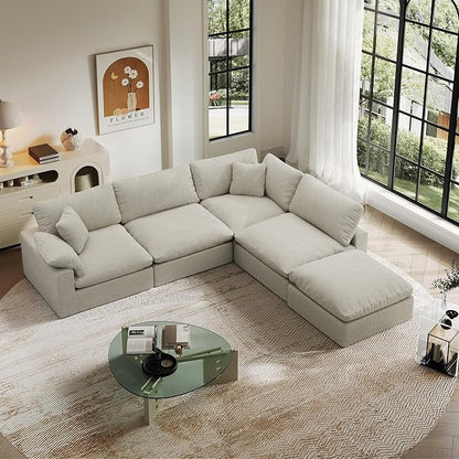 Cloud Modular Sectional Sofa,143" Down Filled Sofa 4 Seat with Chaise,Minimalist Sofa Cover Washable and Replaceable Couches for Living Room,Sectional Sofa Deep Seat