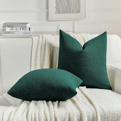 FUTEI Teal Chenille Decorative Throw Pillow Covers 26x26 Inch Set of 2,Soft Cozy Faux Linen Textured Euro Pillow Shams,Farmhouse Home Decor for Couch Living Room