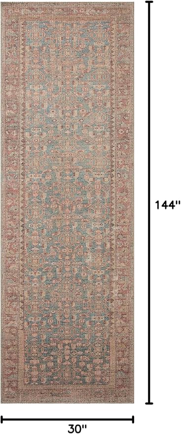 Loloi Angela Rose Aubrey Collection AUB-04 Blue/Terracotta 2'-6" x 12'-0", .19" Pile Height, Runner Rug