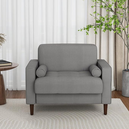 Oversized Accent Chair Set of 2, Corduroy Fabric Mid Century Modern Armchair with Large Seat for Living Room Bedroom Reading