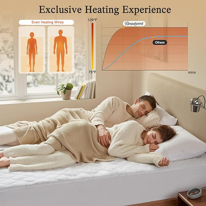 Beautyrest 3M Scotchgard Heated Mattress Pad - Electric Bed Warmer with 5 Heat Settings, 10 Hr Auto Shut Off Timer, All Around Elastic Deep Pocket, UL Certified, Machine Washable, White King
