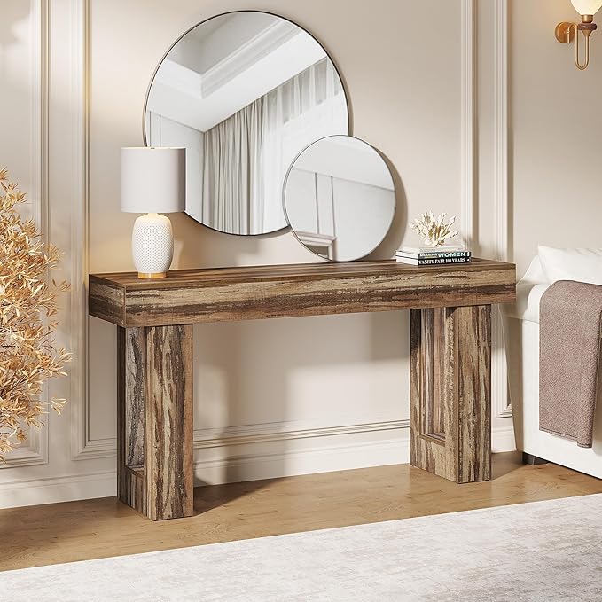 Tribesigns 63-Inch Long Console Table, Wooden Rectangular Sofa Table Behind The Couch, Farmhouse Entryway Table for Entrance, Hallway, Living Room (Mottled Gray Brown)