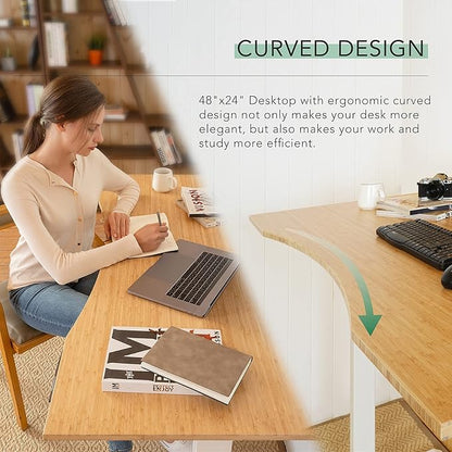 FlexiSpot E6 Bamboo 3-Stage Dual Motor Electric Standing Desk 55 x 28 Sit Stand Up Desk, Holds 220 lbs, Adjustable Height w/ Memory Presets, Solid Bamboo Curved Desktop & White Frame, Ships in 2 Boxes
