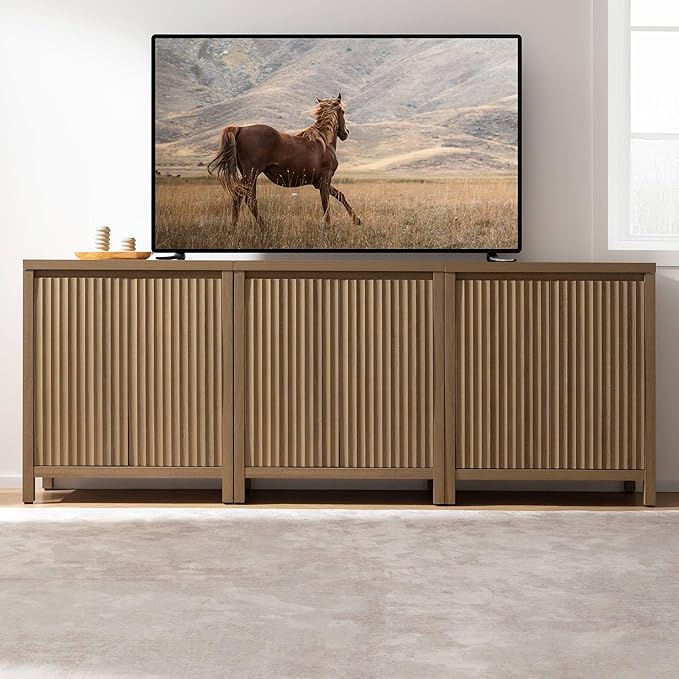 SICOTAS Sideboard Buffet Cabinet with Storage, Fluted Credenza Console Cabinet with Adjustable Shelves, Farmhouse Coffee Bar Storage Cabinets for Kitchen, Living Room, Entryway, Caramel Oak
