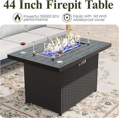 LayinSun 4 Pieces Aluminum Patio Furniture Set with Fire Pit Table, Oversized Seat with Hight Back, Outdoor Conversation Sets for Porch, Balcony, Deck