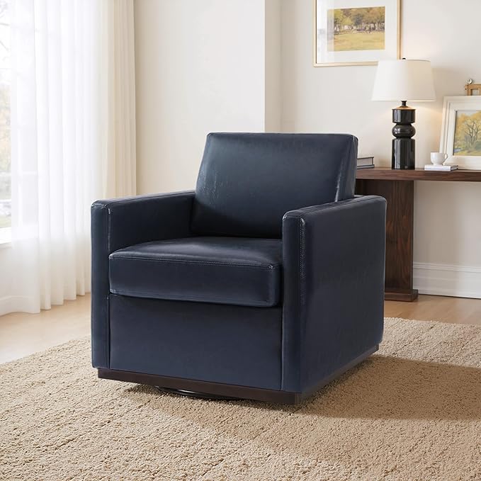 UIXE PU Leather Swivel Accent Chairs Set of 2, Upholstered Armchair Comfy Club Chair for Living Room, Mid Century Modern Arm Chair Single Sofa Nook Bedroom Side Reading Seat - Navy Blue
