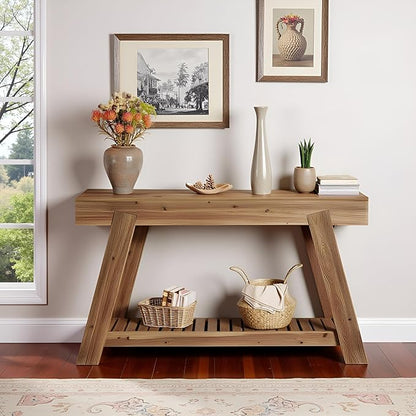 Tribesigns 62.9-Inch Solid Wood Console Table for Entryway, Long Narrow Sofa Couch Table with Storage for Living Room Hallway