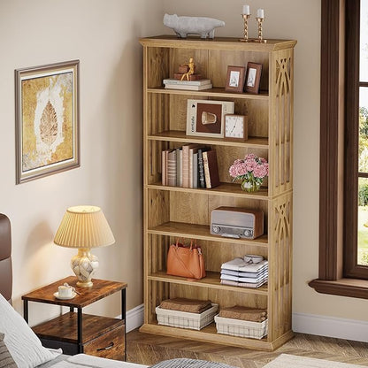 Tribesigns 6-Tier Bookshelf, 75-Inch Tall Bookcase, Large Bookshelves and Bookcases Freestanding Display Shelves, Wood Book Shelf for Living Room, Home Office, Bedroom, Light Brown (2Packs)