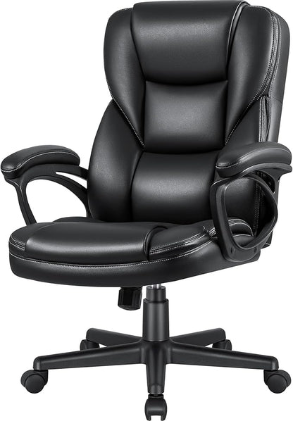 JUMMICO Executive Office Chair High Back Managerial Home Desk Chair, Adjustable Swivel Computer PU Leather Chair with Lumbar Support (Black)