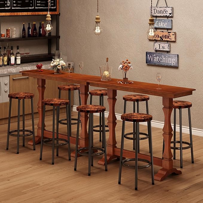 LITTLE TREE Bar Height Table, Small Pub Table with Solid Wood Base, Retro Mid-Century Design, Indoor Cocktail Bar for Small Spaces, Kitchen, Living Room, Mocha Brown