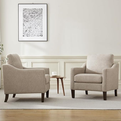 VKNOW Mid Century Modern Accent Chairs Set of 2, Upholstered Living Room Chairs Armchair for Bedroom, Comfy Reading Accent Chairs with Wood Legs for Living Room, Brown