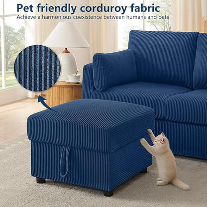 79" Small Couches with Storage Ottoman 3 Seat L Shaped Couch Sectional Sofa with Chaise Lounge for Apartment,Dorm,Bonus Room,Compact Spaces. (Blue, 3+OTT)