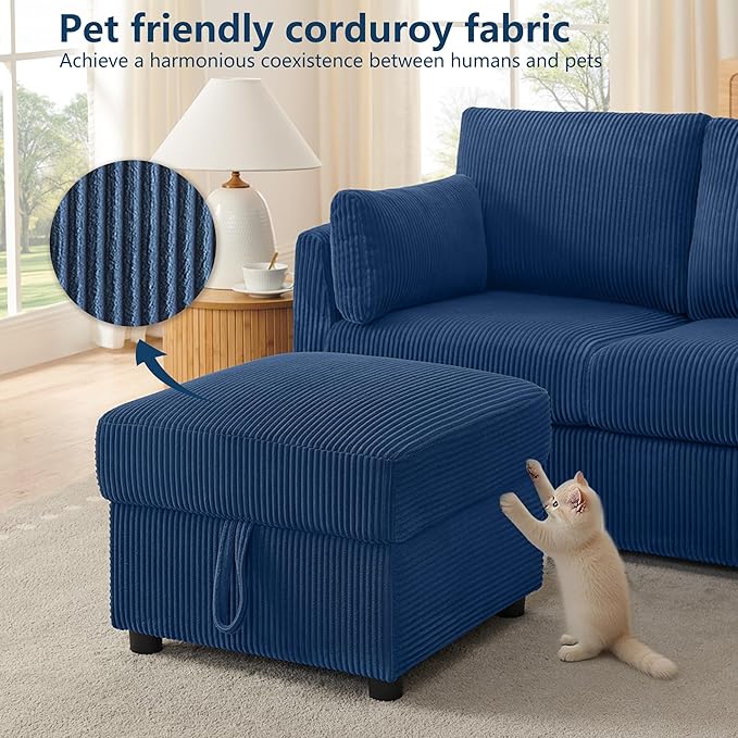 Small Storage Ottoman Sqare Footrest Bench Stool for Apartment,Bedroom,Living Room,Bonus Room and Compact Spaces. (Blue, Ottoman)