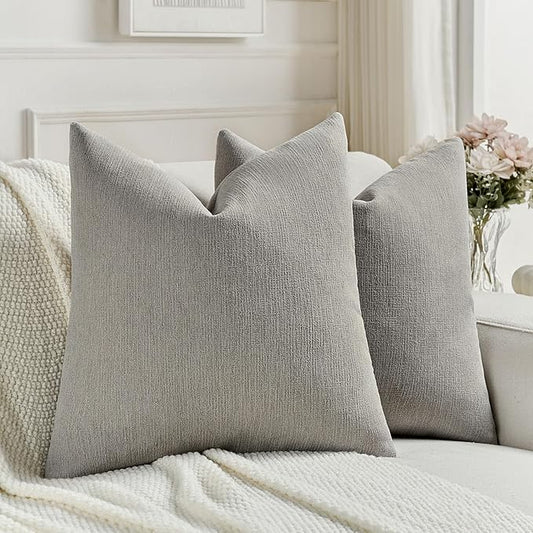 FUTEI Smoke Gray Chenille Decorative Throw Pillow Covers 24x24 Inch Set of 2,Soft Cozy Faux Linen Textured European Pillow Shams,Farmhouse Home Decor for Couch Living Room