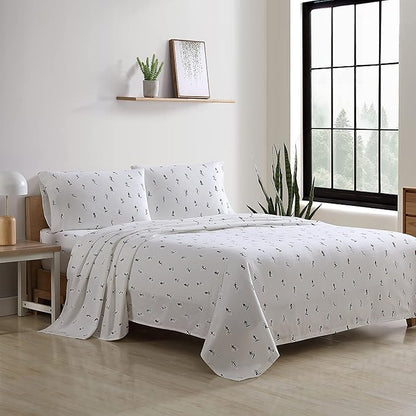 Eddie Bauer - Flannel Sheets King Size, Anti-Pilling & Wrinkle Resistant Cotton, Touchably Soft for All-Season Comfort - Bed Sheets with Matching Pillowcases & Fitted Sheet (Ski Slope)