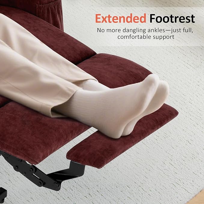 MCombo Power Lift Recliner Chair for Elderly, Lift Chair with Heat and Massage for Tall People, USB&Type C Ports, Extended Footrest, Cup Holders, Fabric 7516(Large,Sangria)