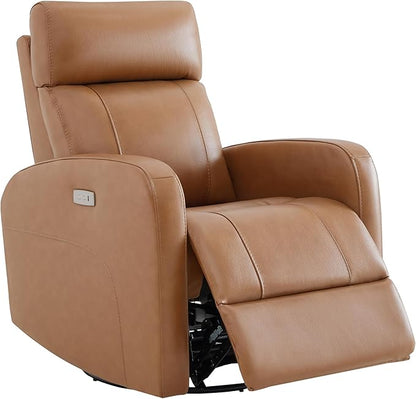 CHITA Genuine Leather Power Swivel Glider Recliner Chair for Adults, FSC Certified Electric Nursery Rocker Recliner Chair for Living Room, Saddle Brown