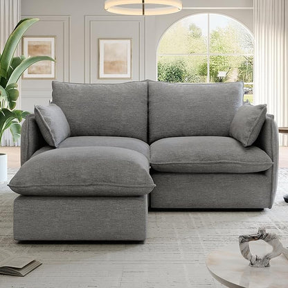 Cloud Modular Sectional Sofa, Waterproof Down Filled Sectional Sofa, High Backrest Loveseat Couch with Ottoman, Modern Modular Couch with Removable Cover, Dark Gray