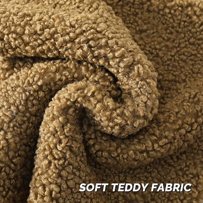 FUTEI Khaki Throw Pillow Covers 22x22 Inch Set of 2,Furry Faux Fur Teddy Boucle Textured Cushion Covers,Soft Fluffy Decorative Pillow Case,Home Decor for Couch Bed Living Room Office Car