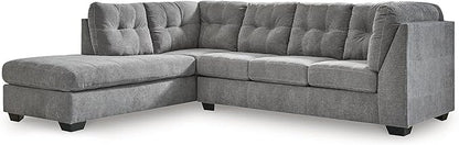 Signature Design by Ashley Marleton Contemporary Left-Arm Facing Tufted 2-Piece Sleeper Sectional with Chaise, Loose Seat Cushions and Bi-Fold Memory Foam Mattress, Full, Light Gray