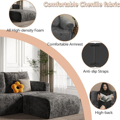 EASE MOOSE Boneless Couch for Living Room, Sectional Cloud Sofa, Modular Cloud Couch Loveseat, 2-Seater Deep Seat Sofas with Pillow for Bedroom, Apartment, No Assembly Required, Chenille (Dark Grey)