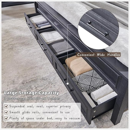ACCOHOHO Farmhouse King Size Bed Frame with 52" Tall Headboard, Wood Platform Bedframe with Footboard and Storage Drawers, No Squeak, No Box Spring Needed, Black