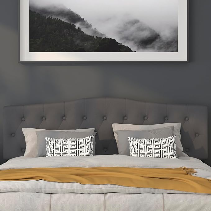 BizChair Tufted Upholstered King Size Headboard in Dark Gray Fabric