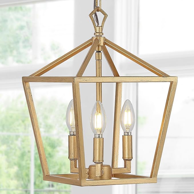 JONATHAN Y JYL7601B Pagoda Lantern Dimmable Adjustable Metal LED Pendant Classic Traditional Farmhouse Dining Room Living Room Kitchen Foyer Bedroom Hallway, 10 in, Antique Gold