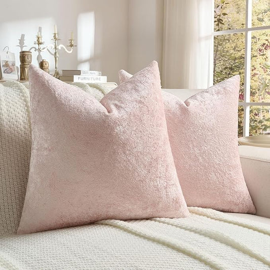 FUTEI Pink Flannel Throw Pillow Covers 22x22 Inch Set of 2,Soft Dimensional Textured Cushion Cases,Modern Home Decor for Couch Living Room