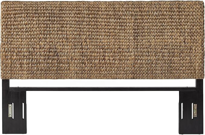 Headboard Coastal Design Handwoven Seagrass Matte Black Feet Rustic Decor Queen