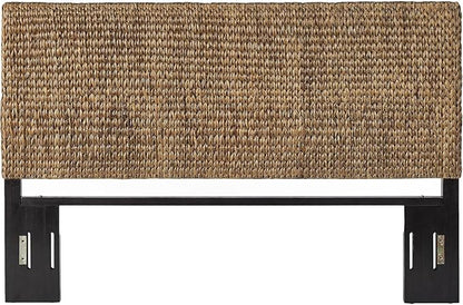 Headboard Coastal Design Handwoven Seagrass Matte Black Feet Rustic Decor Queen