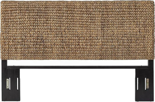 Headboard Coastal Design Handwoven Seagrass Matte Black Feet Rustic Decor Queen